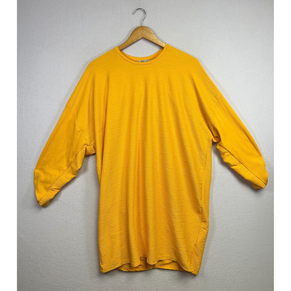 ZARA Women Textured Yellow Long Sleeve Oversized Tunicβ Top Shirt Size M